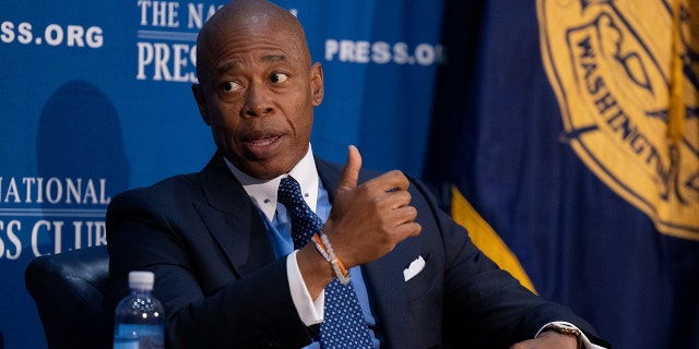 New York City Mayor Eric Adams speaks at the National Press Club during a press conference on gun violence and other issues on Sept. 13, 2022. 