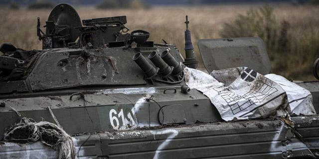 An abandoned Russian military tank is seen after Russian Forces withdrew from Balakliia as Russia-Ukraine war continues on September 15, 2022 in Balakliia, Kharkiv Oblast, Ukraine. 