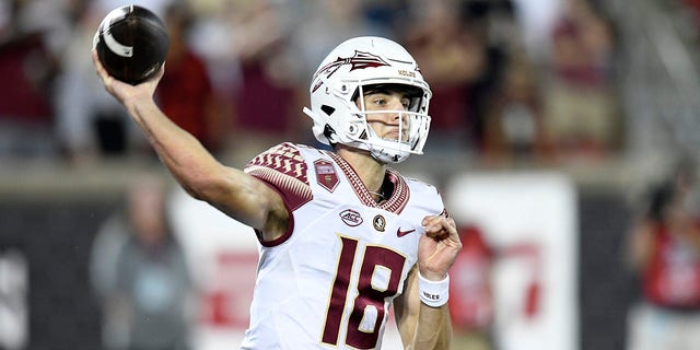 Florida State Seminoles quarterback Tate Rodemaker passes during a game against the Louisville Cardinals Sept. 16, 2022, at Cardinal Stadium in Louisville, Ky. 