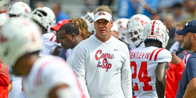 Ole Miss head coach Lane Kiffin on the sideline during the NCAA football game between the Ole Miss Rebels and the Georgia Tech Yellow Jackets on Sept. 17, 2022 at Bobby Dodd Stadium in Atlanta.  