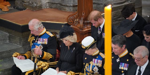 Prince Harry and Meghan Markle were seated directly behind King Charles III and the Queen Consort, Camilla, at Queen Elizabeth II's funeral.