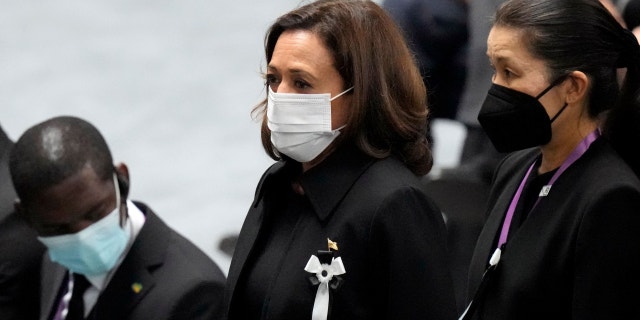 Vice President Kamala Harris attends the state funeral for Japan's former prime minister Shinzo Abe in the Nippon Budokan in Tokyo on September 27, 2022.