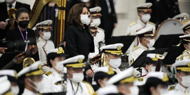 Vice President Kamala Harris attends the state funeral for Japan's former prime minister Shinzo Abe in the Nippon Budokan in Tokyo on September 27, 2022.