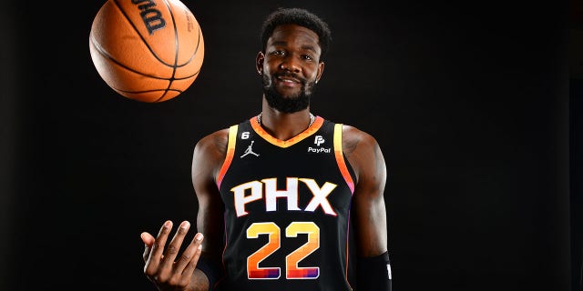 Deandre Ayton, #22 of the Phoenix Suns, poses for a portrait during 2022 NBA Media Day on Sept. 26, 2022, at the Footprint Center in Phoenix.