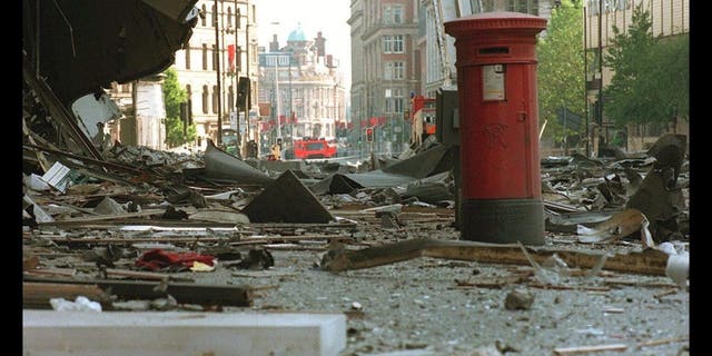Terrorist bombing in Manchester blamed on IRA.