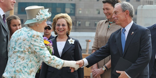 Queen Elizabeth II is greeted by New York City Mayor Michael Bloomberg at the World Trade Center July 6, 2010, in New York City.