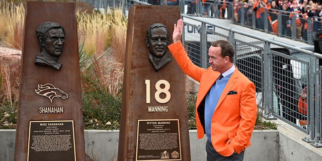 Peyton Manning was inducted into the Broncos Ring of Fame Oct. 31, 2021, in Denver.