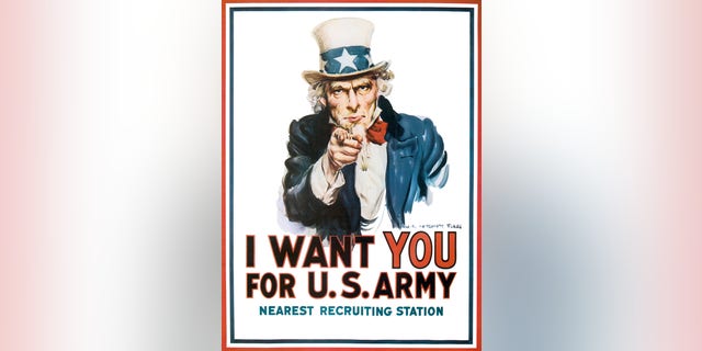 "I Want You for U.S. Army," a World War I U.S. Army recruitment poster, by artist James Montgomery Flagg, 1917.