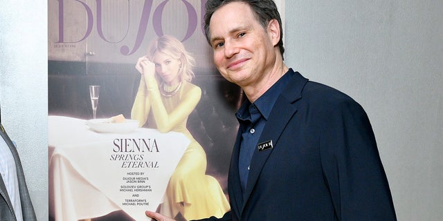 DuJour Media's Jason Binn celebrates Sienna Miller's spring cover with Soloviev Group's Michael Hershman and Terraform's Mike Poutré at Cucina 8 1/2 on April 20, 2022 in New York City. 