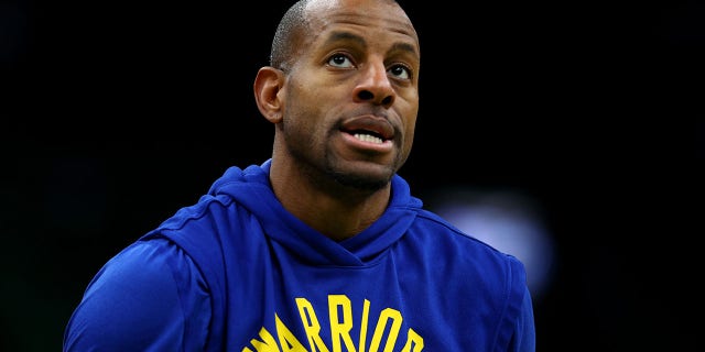 Andre Iguodala of the Golden State Warriors warms up before Game 6 of the 2022 NBA Finals at TD Garden on June 16, 2022 in Boston.