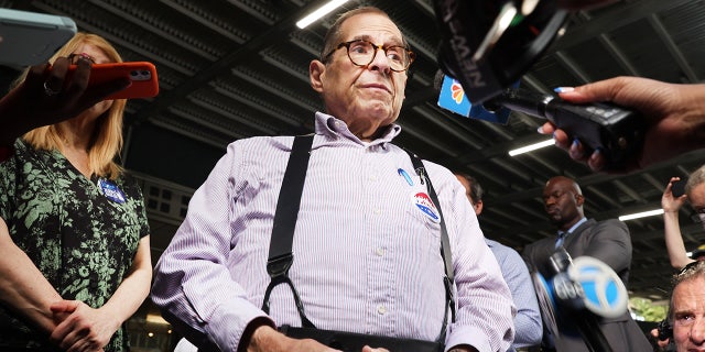 Rep. Jerry Nadler speaks to the media after voting in his upper West Side district on Aug. 23, 2022, in New York City.