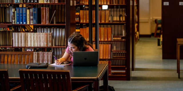 A student studies in the Rice University Library on Aug. 29, 2022, in Houston, Texas.