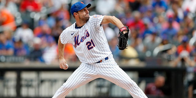 Max Scherzer of the Mets in action against the Colorado Rockies at Citi Field on Aug. 28, 2022, in New York City.
