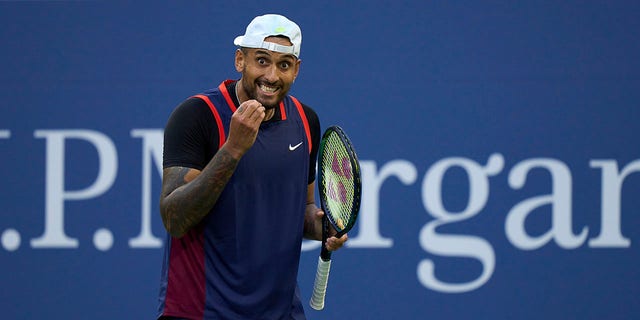 Nick Kyrgios of Australia reacts against Benjamin Bonzi of France during a singles match at the US Open at the USTA Billie Jean King National Tennis Center on August 31, 2022.