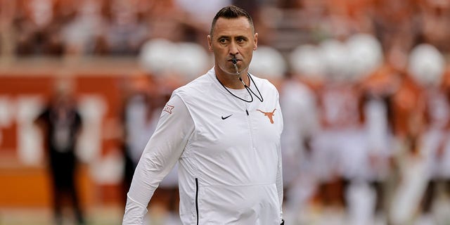 Head coach Steve Sarkisian of the Texas Longhorns watches players warm up before the game against the Louisiana Monroe Warhawks at Darrell K Royal-Texas Memorial Stadium on Sept. 3, 2022 in Austin, Texas. (Photo by Tim Warner/Getty Images)