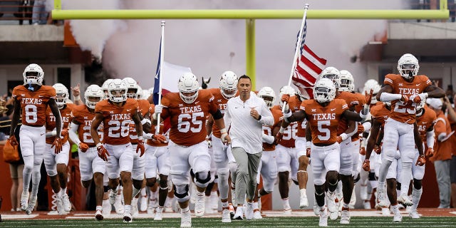 The Texas Longhorns take the field before a game against the Louisiana Monroe Warhawks at Darrell K Royal-Texas Memorial Stadium Sept. 3, 2022, in Austin, Texas.