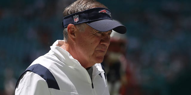 New England Patriots head coach Bill Belichick before a game against the Miami Dolphins at Hard Rock Stadium on September 11, 2022 in Miami Gardens, Fla.