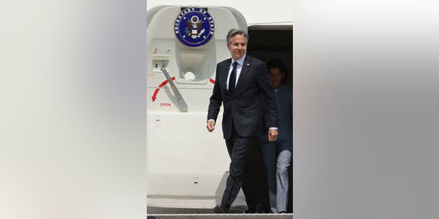 U.S. Secretary of State Antony Blinken arrives at Mexico City International Airport for an official visit as part of the US-Mexico High-Level Economic Dialogue on Sept. 12, 2022 in Mexico City.