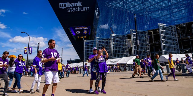 A view outside the stadium before the game between the Minnesota Vikings and Green Bay Packers at U.S. Bank Stadium on Sept. 11, 2022 in Minneapolis, Minnesota. 