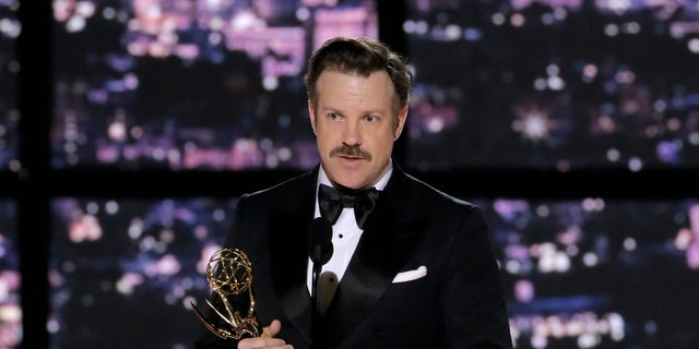 Jason Sudeikis accepts the outstanding lead actor in a comedy series award for "Ted Lasso."