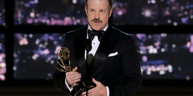 Jason Sudeikis accepts the outstanding lead actor in a comedy series award for "Ted Lasso."