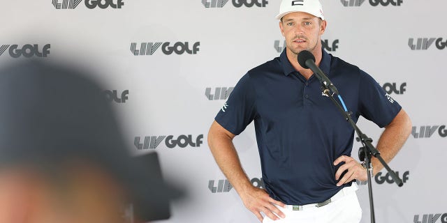 Team captain Bryson DeChambeau of Crushers GC speaks to the media during the pro before the LIV Golf Invitational - Chicago at Rich Harvest Farms on September 15, 2022 in Sugar Grove, Illinois.