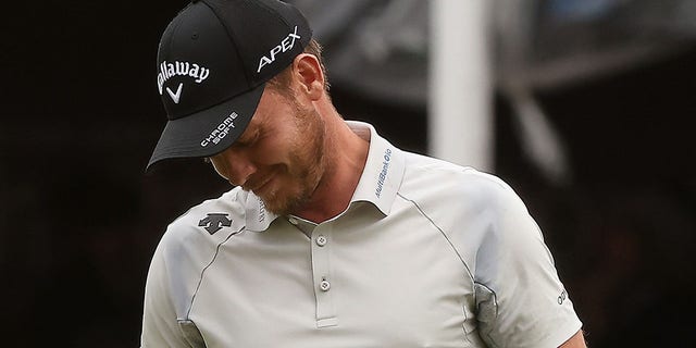 Danny Willett, of England, reacts to a missed putt on the 18th hole during the final round of the Fortinet Championship at Silverado Resort and Spa North course on Sept. 18, 2022 in Napa, California. 