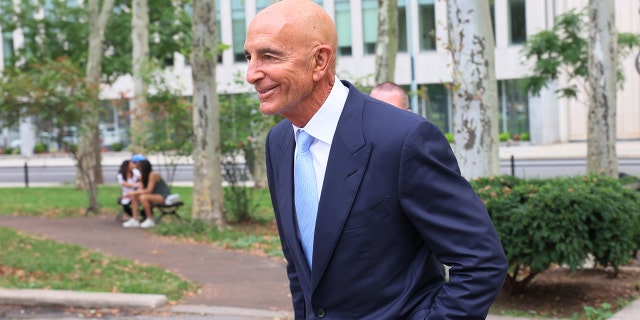 Tom Barrack, a former advisor to former president Donald Trump, leaves U.S. District Court for the Eastern District of New York in a short recess during jury selection for his trial on September 19, 2022, in Brooklyn. 