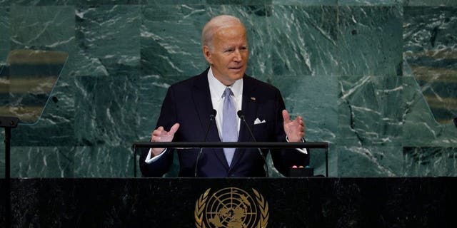 President Biden speaks during the 77th session of the United Nations General Assembly (UNGA) at U.N. headquarters Sept. 21, 2022, in New York City.