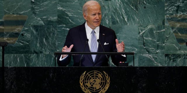 President Joe Biden speaks during the 77th session of the United Nations General Assembly on Sept. 21, 2022, in New York City.