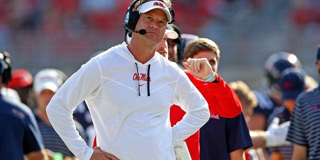 Head coach Lane Kiffin of the Mississippi Rebels during a game against the Tulsa Golden Hurricane at Vaught-Hemingway Stadium Sept. 24, 2022, in Oxford, Miss. 