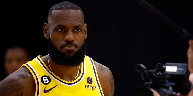 LeBron James of the Los Angeles Lakers during media day on Sept. 26, 2022, in El Segundo, California.
