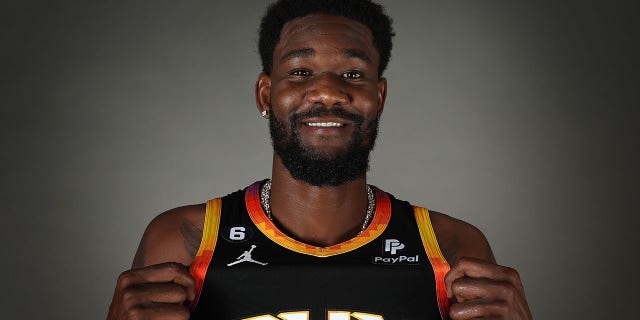 Deandre Ayton, #22 of the Phoenix Suns, poses for a portrait during NBA media day at Events On Jackson on Sept. 26, 2022 in Phoenix.
