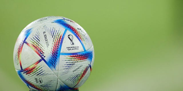 A detailed look at the ball set to be used at the FIFA World Cup Qatar 2022 during an international friendly game between Morocco and Paraguay at Benito Villamarin Stadium on September 27, 2022, in Sevilla, Spain.