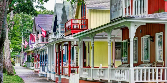 Victorian gingerbread cottages are shown in Oak Bluffs, on the island of Martha's Vineyard.