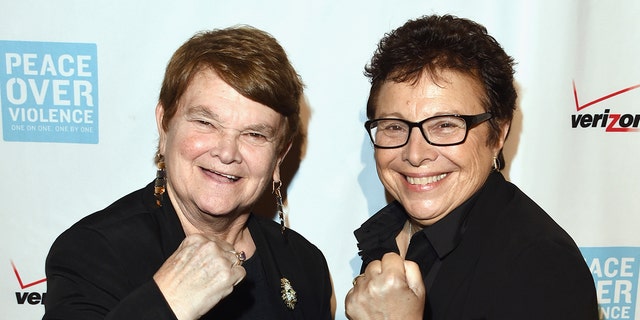 LA County Board of Supervisors Sheila Kuehl and Peace Over Violence Executive Director Patti Giggans attend the 44th Annual Peace Over Violence Humanitarian Awards at the Dorothy Chandler Pavilion on October 16, 2015 in Los Angeles, California.  