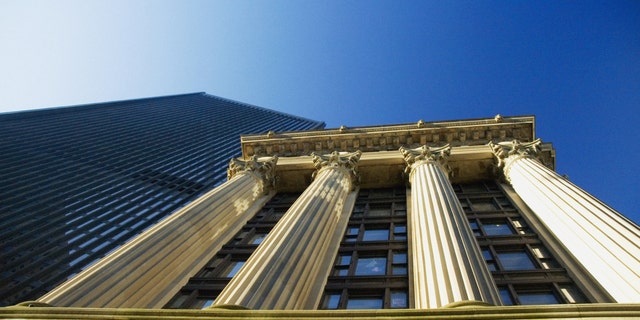 Columns of the Old Courthouse in Boston, Massachusetts.