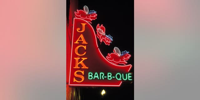 On Broadway in Nashville: Jacks Bar-B-Que neon sign. 