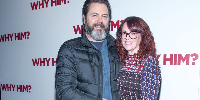 Actors Nick Offerman and wife Megan Mullally attend the 20th Century Fox special screening of "Why Him?" at iPic Theater on December 11, 2016, in New York City.