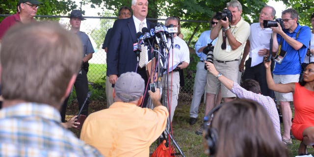 Bucks County District Attorney Matt Weintraub addresses the media on day five in the search for missing Bucks County men on Thursday, July 13, 2017 in Solebury Township, Pennsylvania.