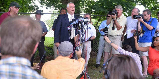 Bucks County District Attorney Matt Weintraub addresses the media on day five in the search for missing Bucks County men on Thursday, July 13, 2017 in Solebury Township, Pennsylvania.