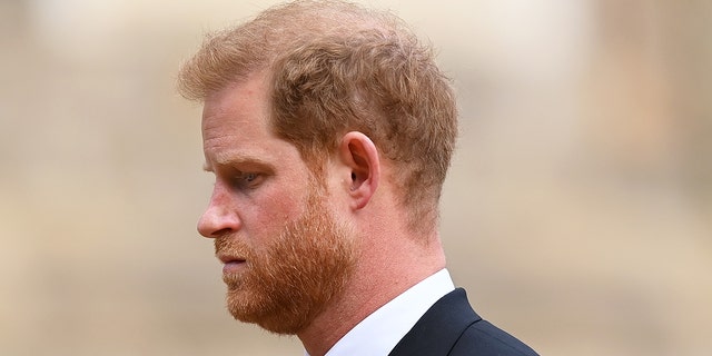 Prince Harry, Duke of Sussex, has had a somber look on his face since the queen died on Sept. 8, 2022.