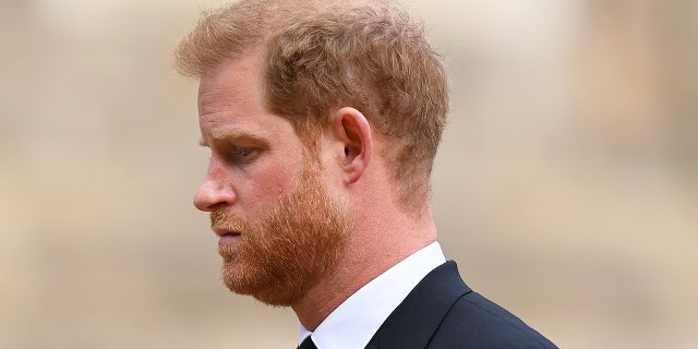 Prince Harry, Duke of Sussex, has had a somber look on his face since the queen died on Sept. 8, 2022.