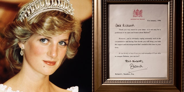 Princess Diana's heartfelt letter to a man struggling with bulimia is now on display as part of the "Princess Diana: A Tribute Exhibition" in Las Vegas.