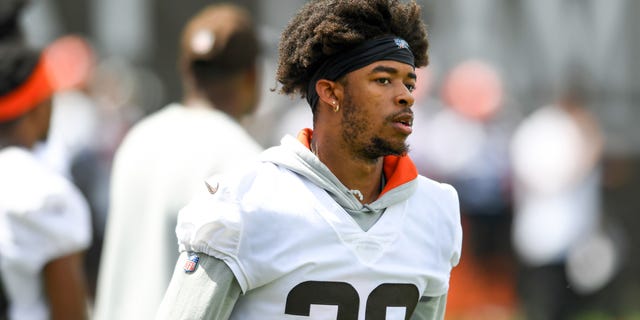 Greg Newsome II of the Cleveland Browns during a Cleveland Browns offseason workout at the CrossCountry Mortgage Campus on June 8, 2022, in Berea, Ohio.