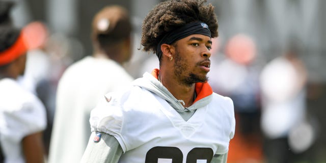 Greg Newsome II of the Cleveland Browns during a Cleveland Browns offseason workout at CrossCountry Mortgage Campus June 8, 2022, in Berea, Ohio.