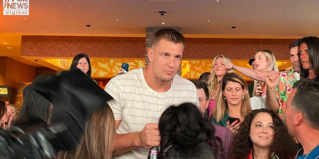 Rob Gronkowski dances at a retirement party at Mohegan Sun in Montville, Connecticut.