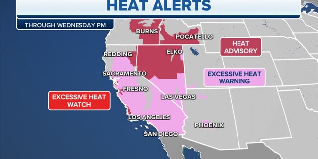 Heat alerts in the West through Wednesday night