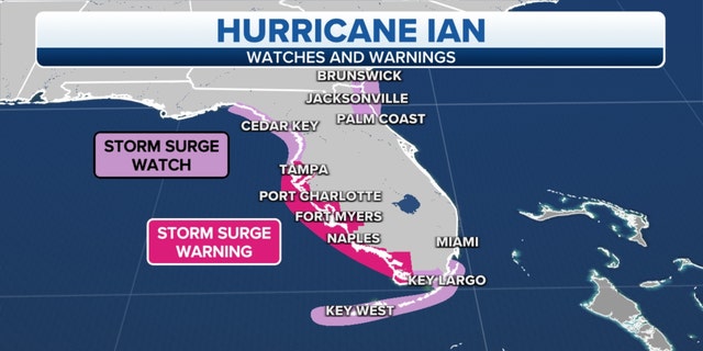 Storm surge warnings from Hurricane Ian