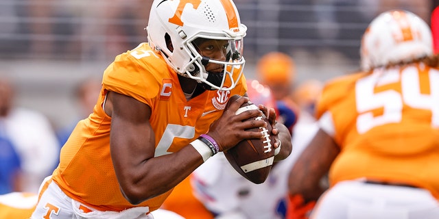 Tennessee quarterback Hendon Hooker runs during the first half against Florida on Sept. 24, 2022, in Knoxville, Tennessee.